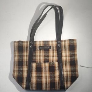 Longaberger Brown and Black Tartan Tote Bag